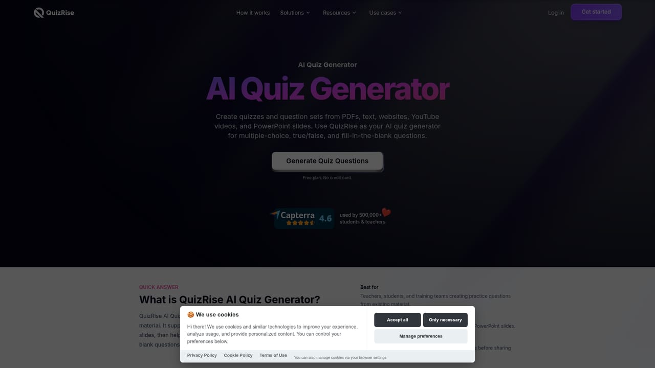 QuizRise — Pick your source material