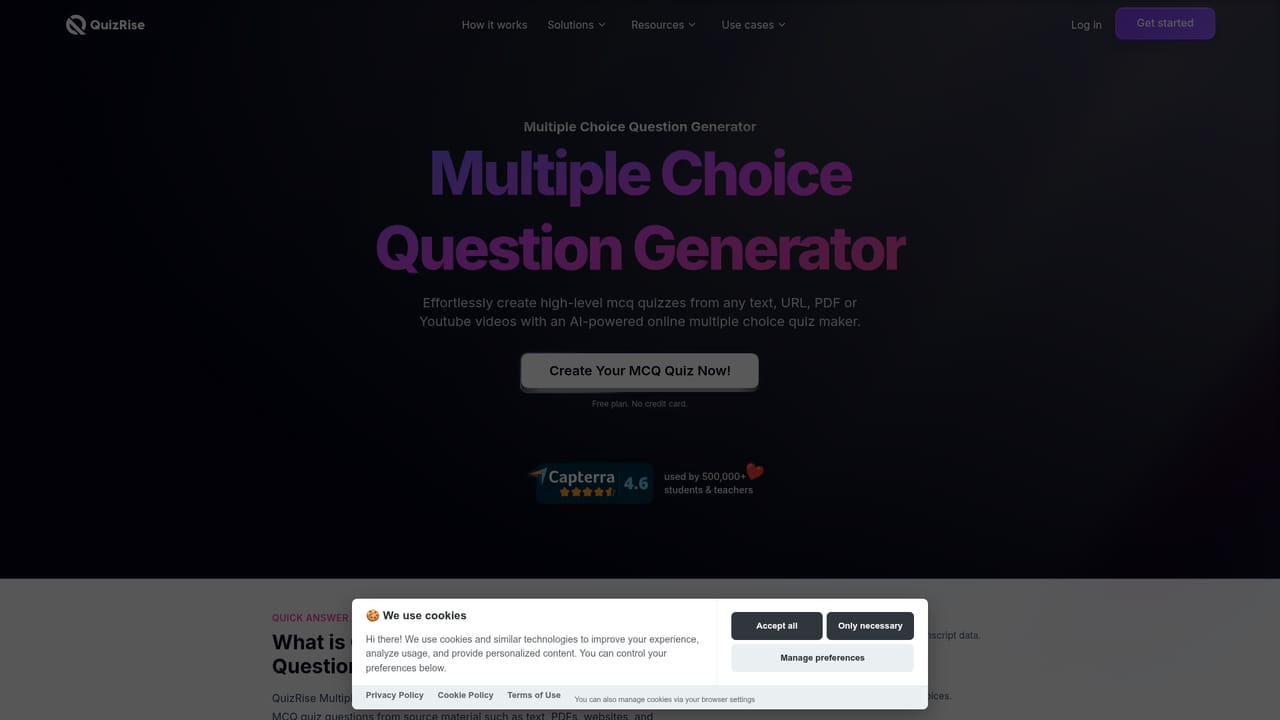 QuizRise — Choose question types and generate