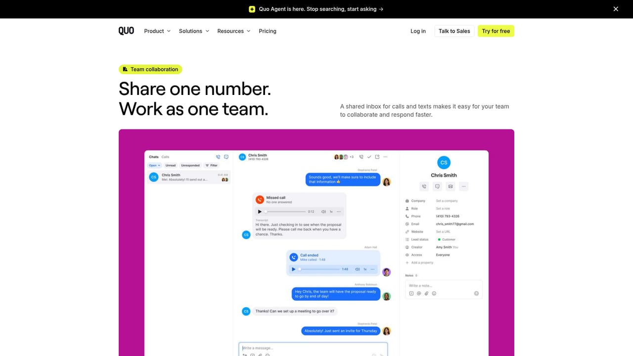 Quo — Add teammates and set up shared numbers