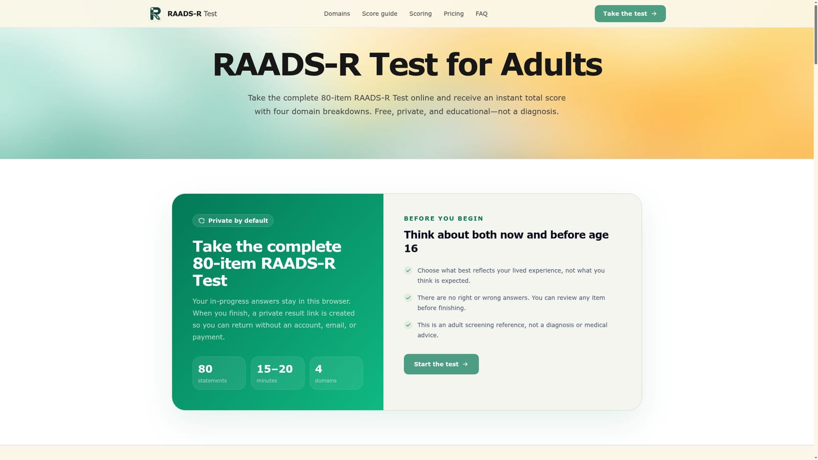 RAADS-R Test — Read the before-you-begin guidance