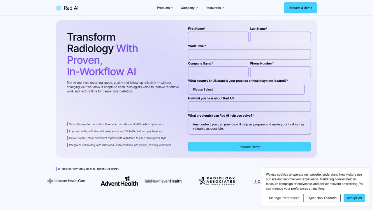 Rad AI — Request a demo through the company site