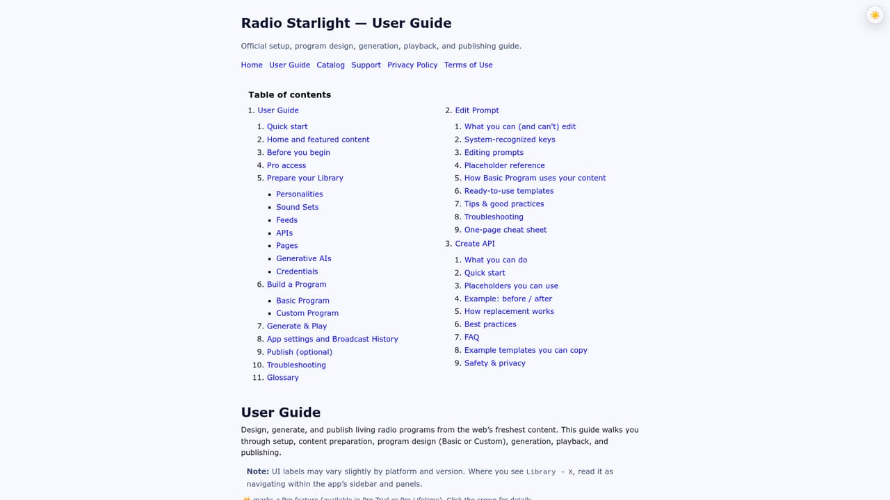 Radio Starlight — Read the user guide before designing
