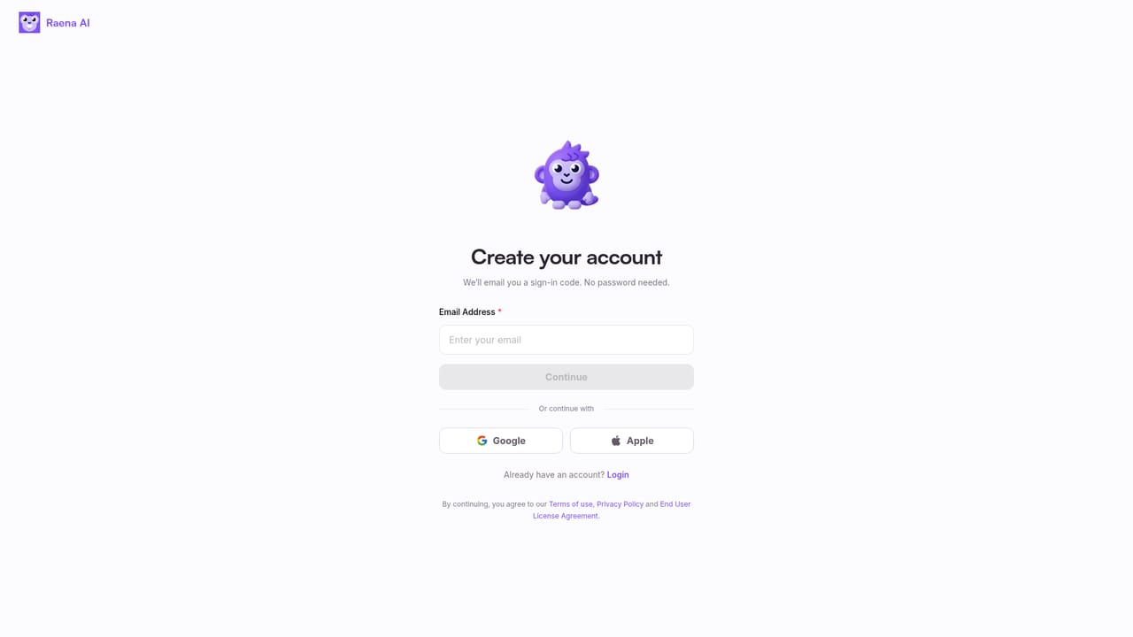 Raena AI — Create a free account