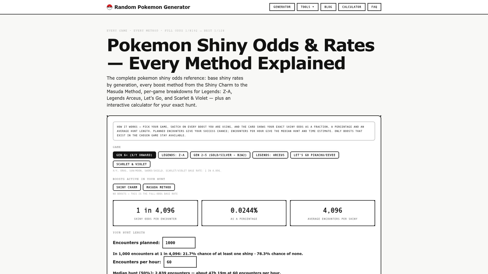 Random Pokemon Generator — Open the shiny odds calculator