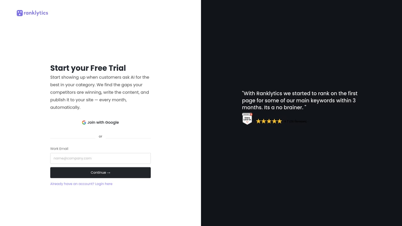 Ranklytics — Start a free account