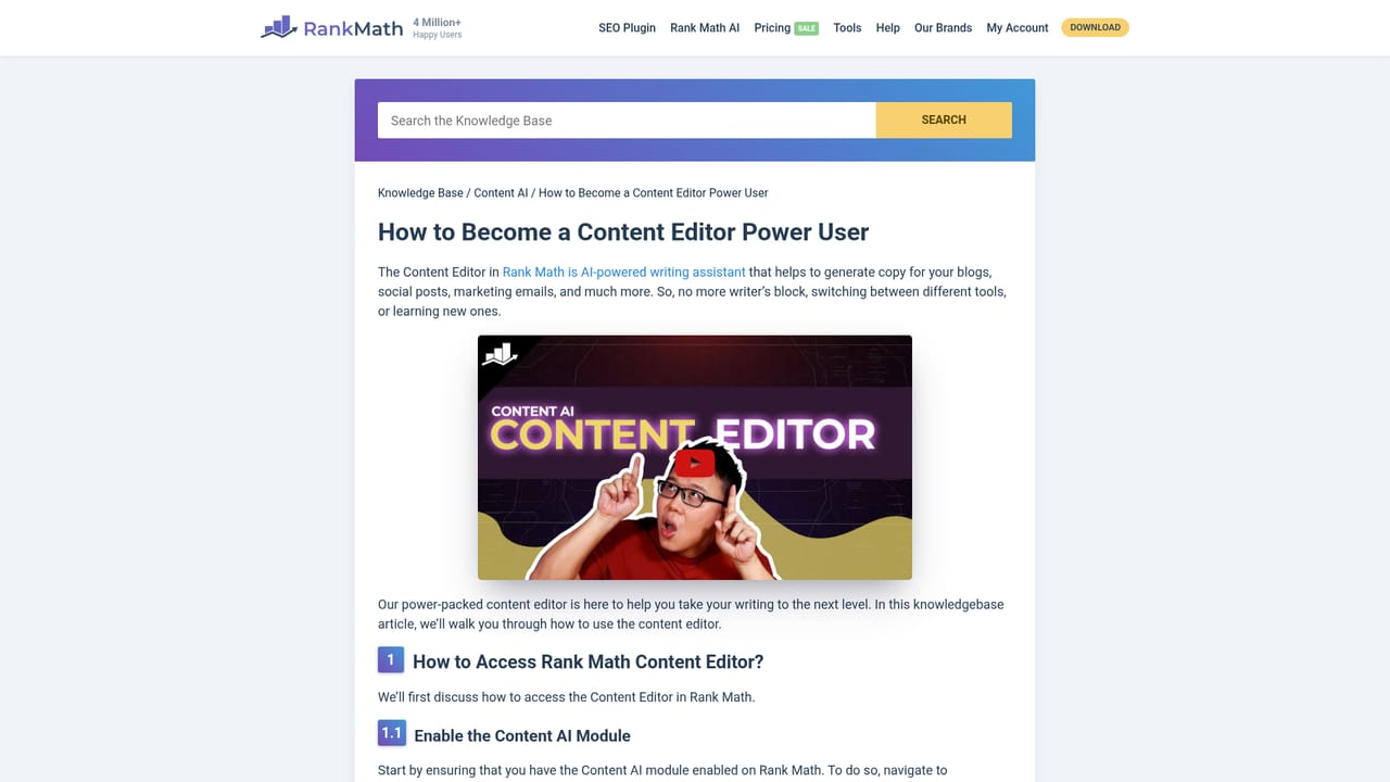 RankMath — Open the Content AI editor