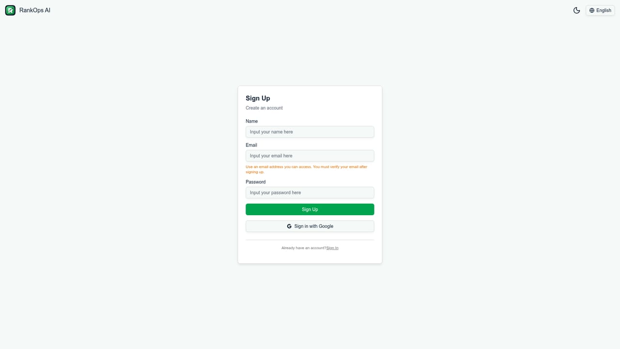 RankOps AI — Create an account
