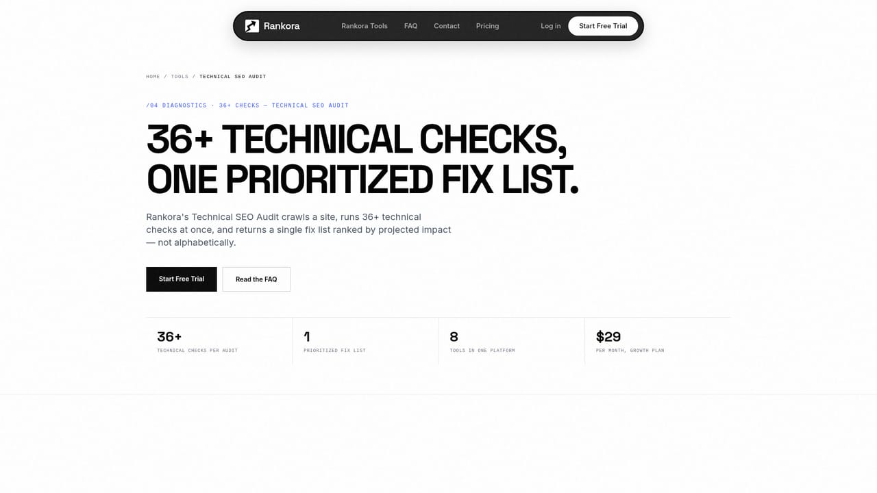 Rankora — Check technical health and backlinks