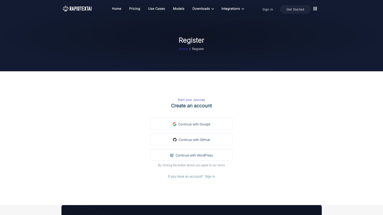 RapidTextAI — Create your account