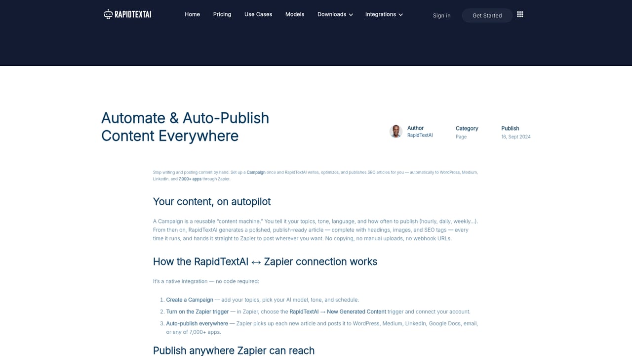 RapidTextAI — Connect publishing destinations