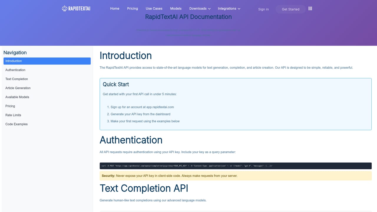 RapidTextAI — Extend with the API