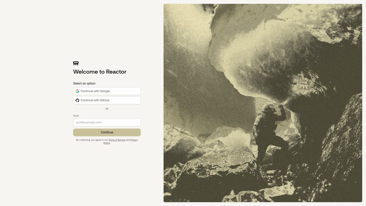 Reactor — Create an account and dashboard access