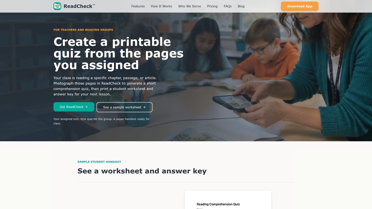 ReadCheck — Take the quiz in-app or print it