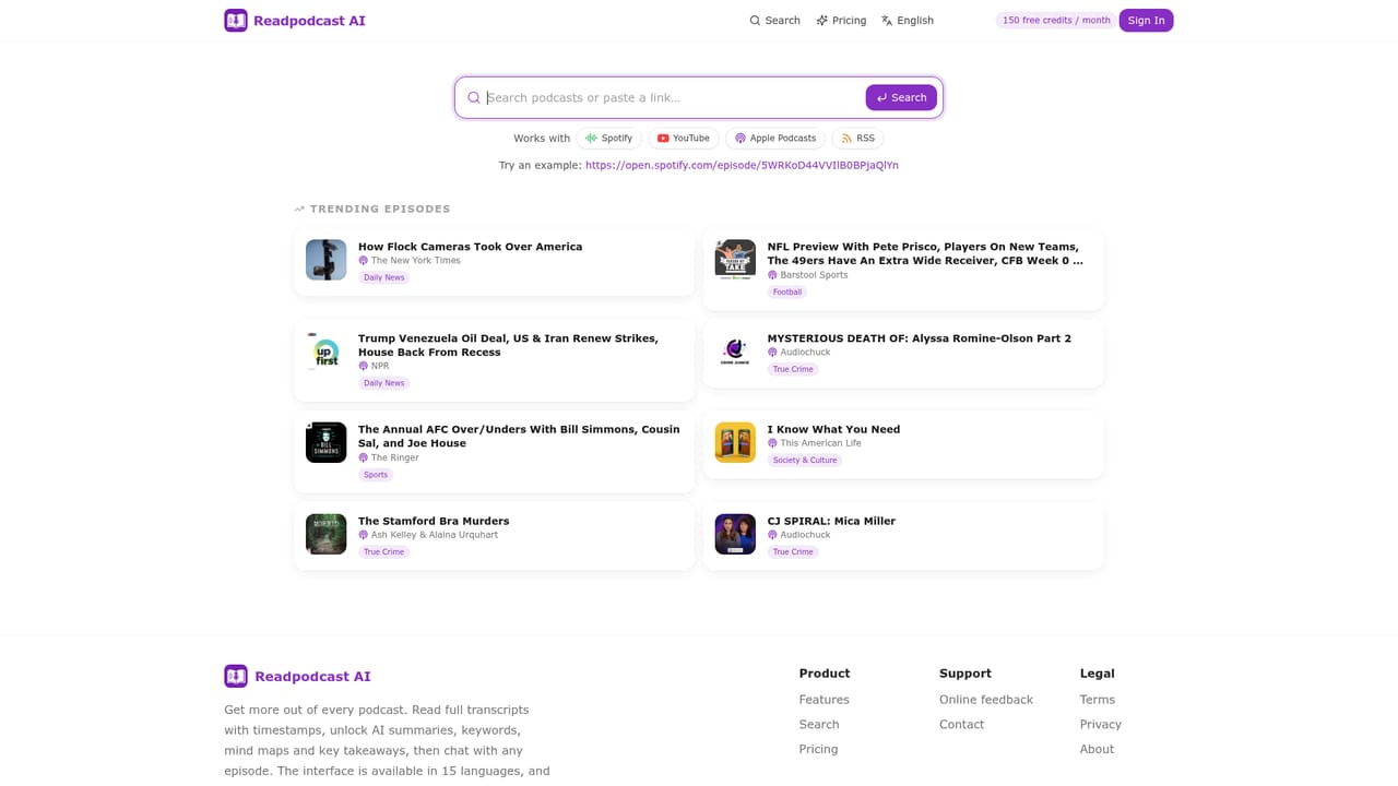 Readpodcast AI — Find an episode or paste a link