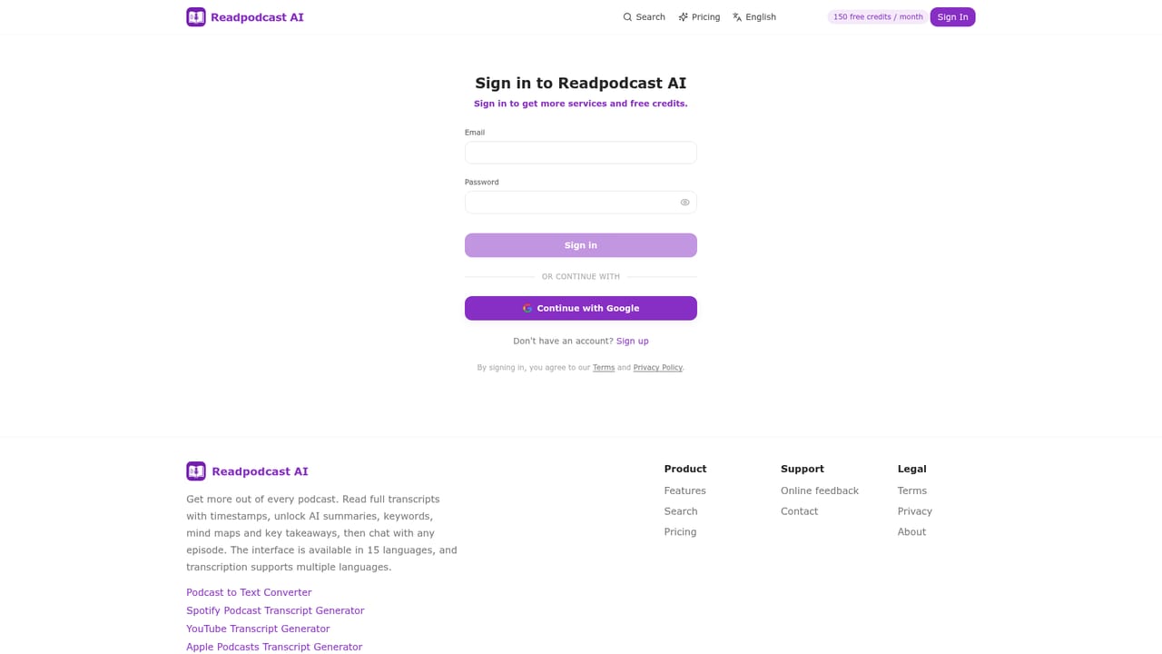 Readpodcast AI — Create a free account