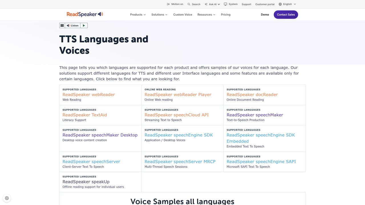 ReadSpeaker AI — Check language and voice availability