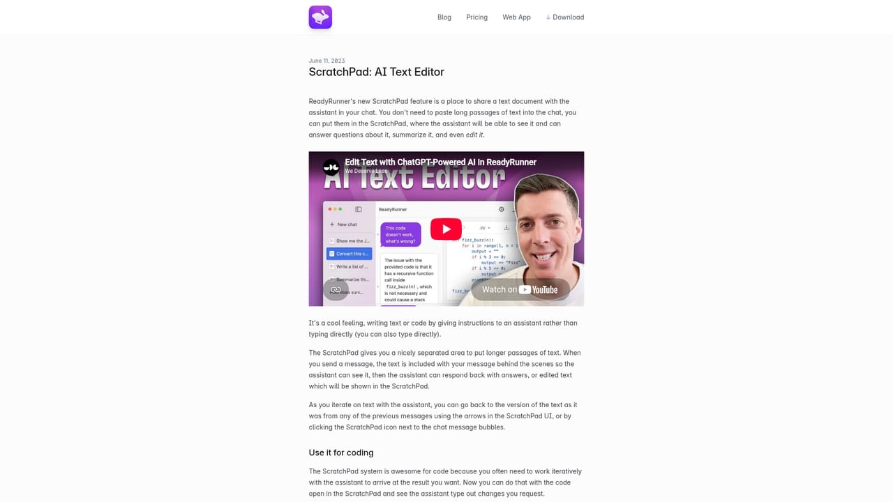 Readyrunner — Try the ScratchPad for editing work