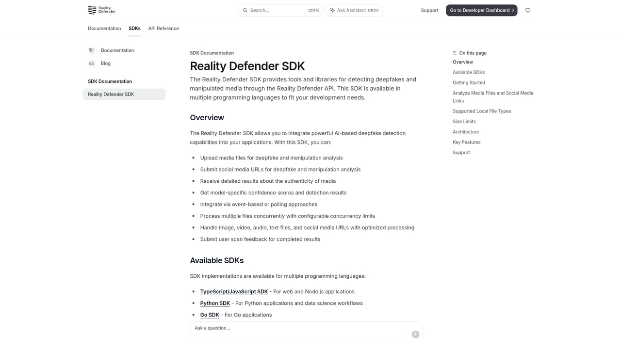 Reality Defender — Follow the SDK quickstart