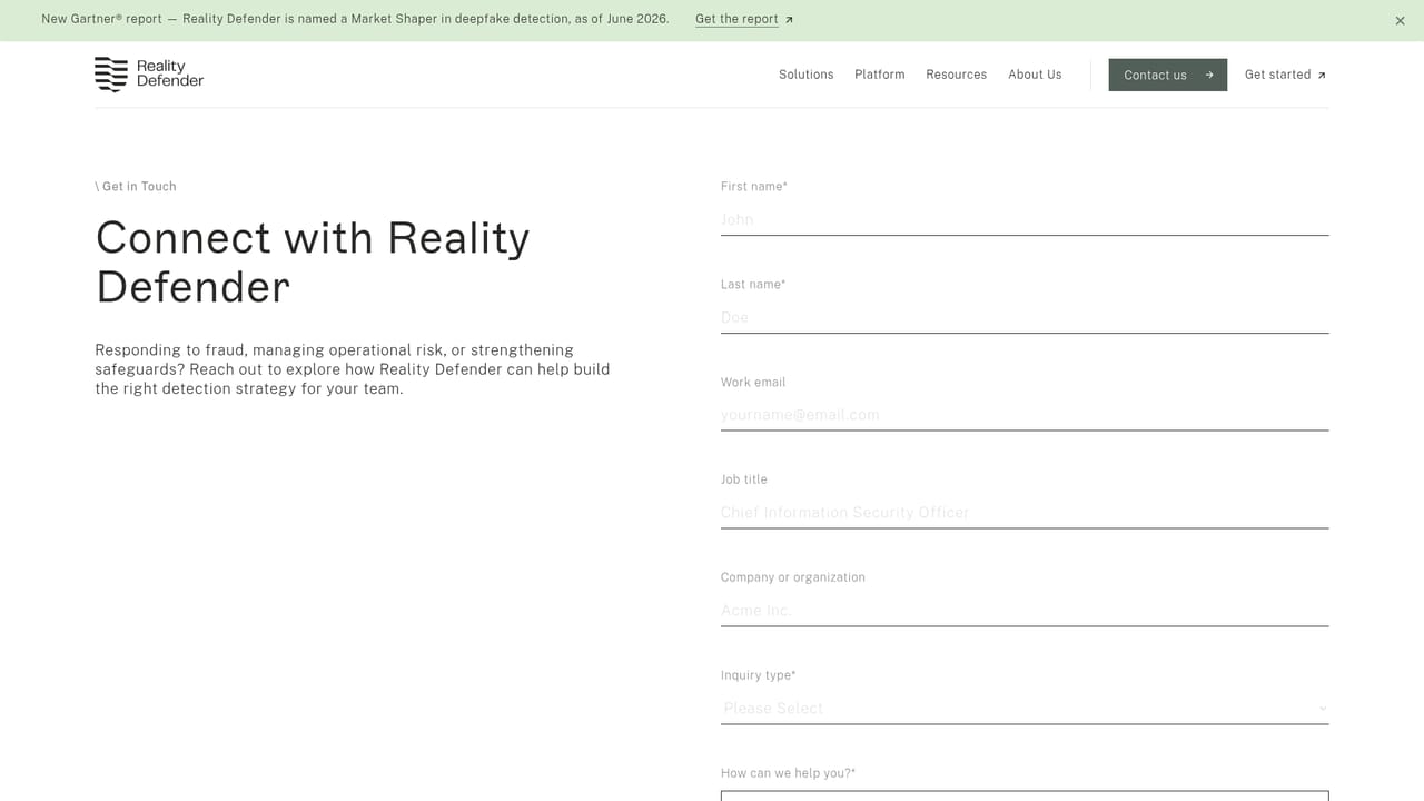 Reality Defender — Talk to the team about deployment