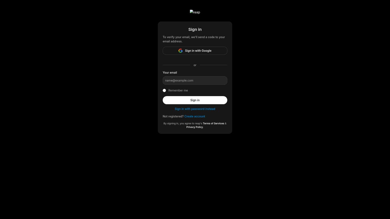 reap Ai — Create an account and open the editor
