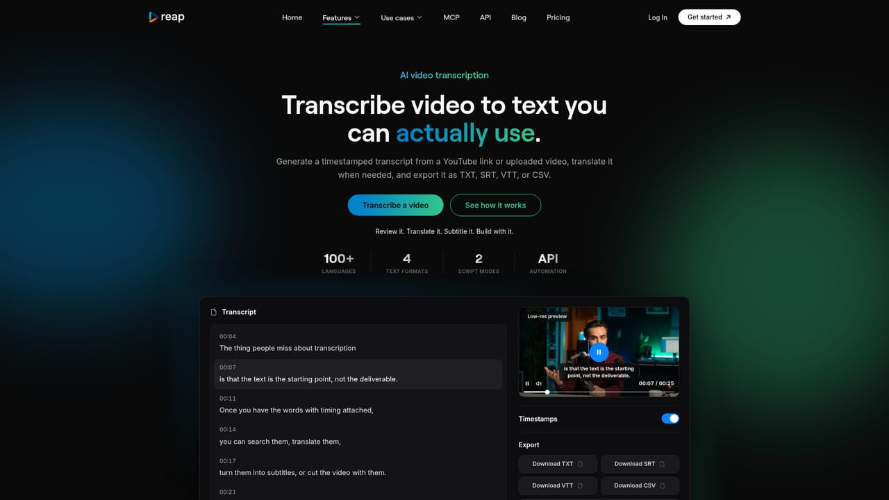 reap Ai — Upload your long video or audio
