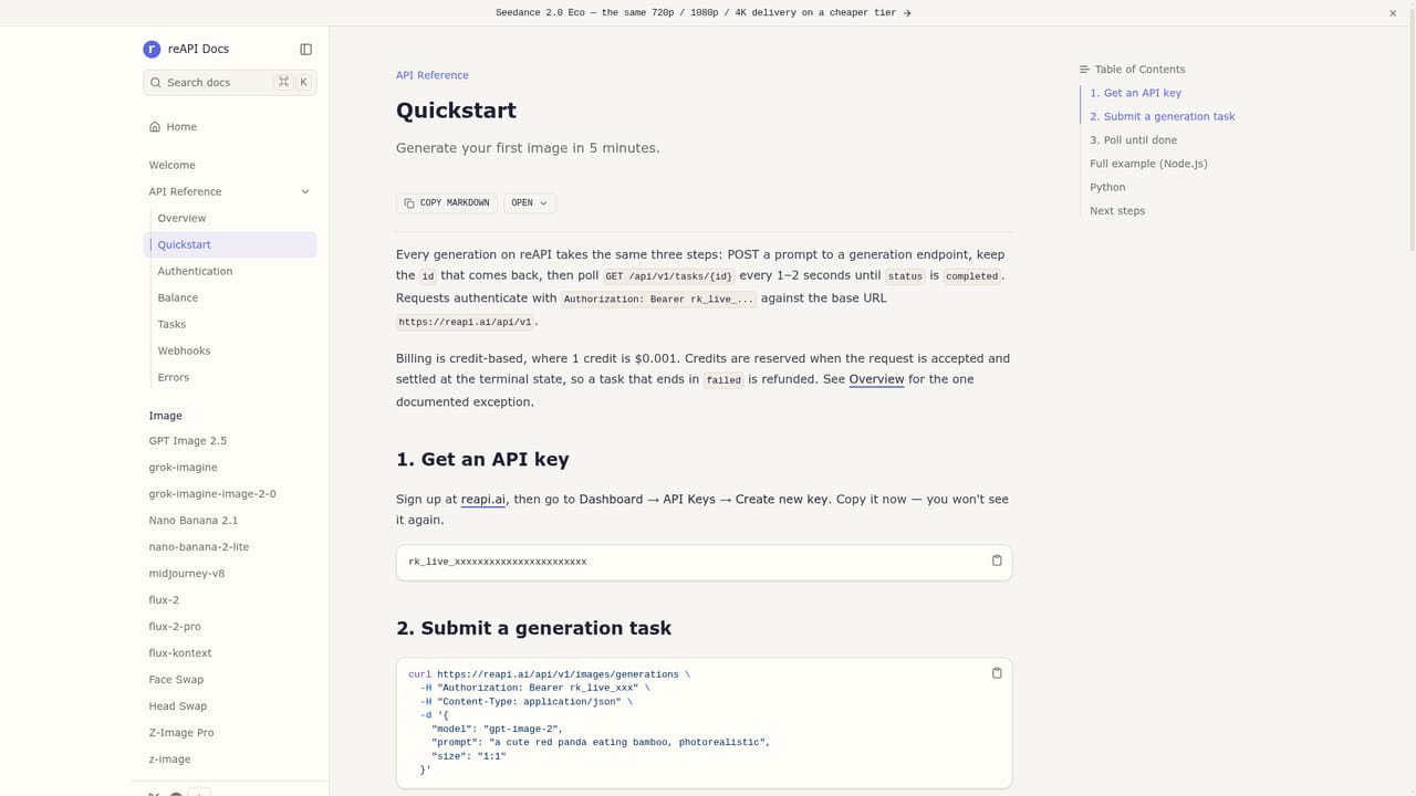 reAPI — Read the quickstart and confirm the base URL