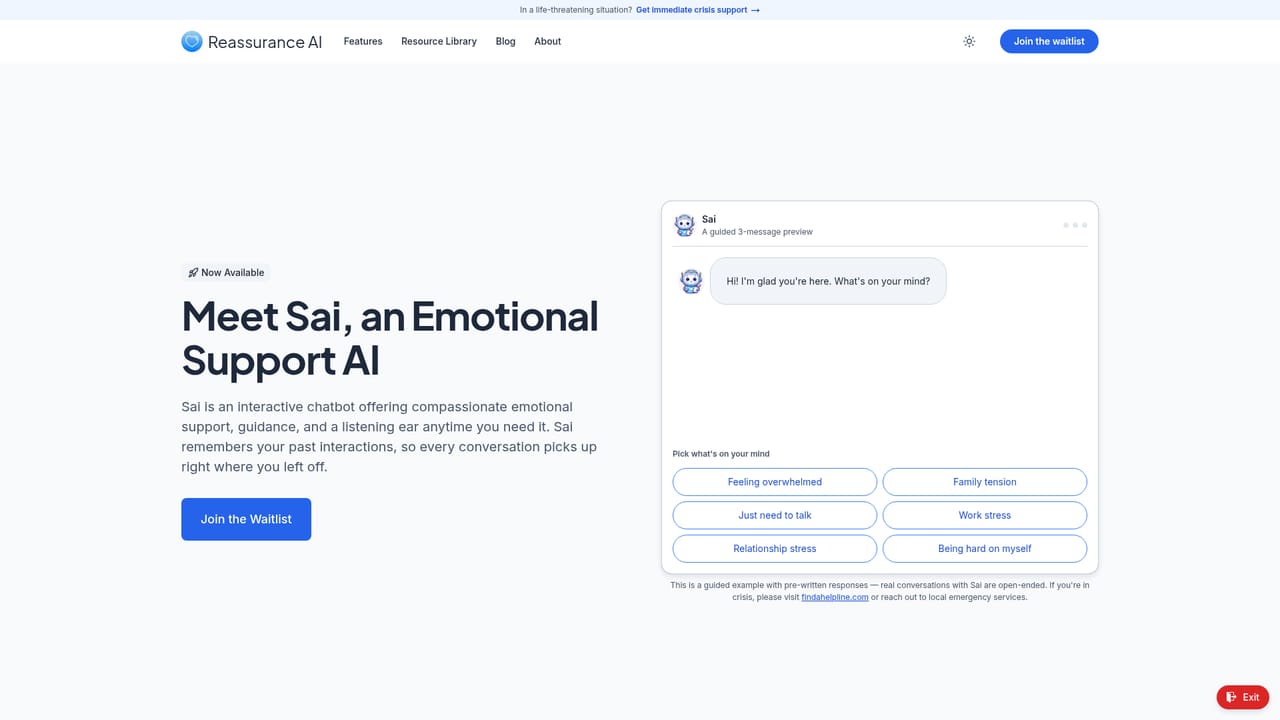 Reassurance AI — Preview the chat with Sai