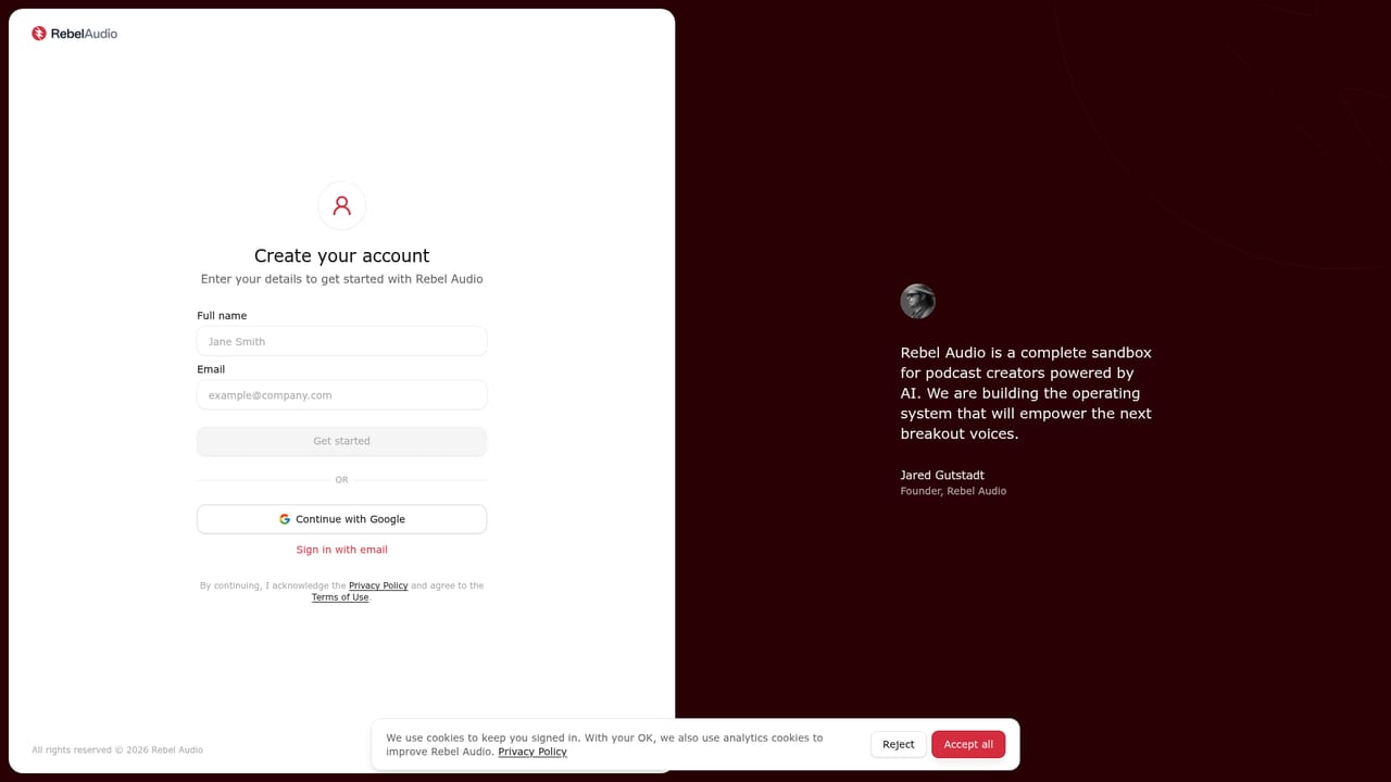 Rebel Audio — Create an account