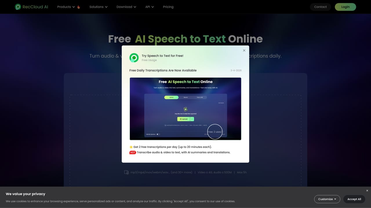 RecCloud — Transcribe a recording
