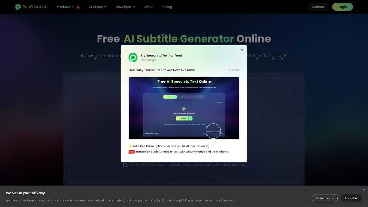 RecCloud — Generate and translate subtitles