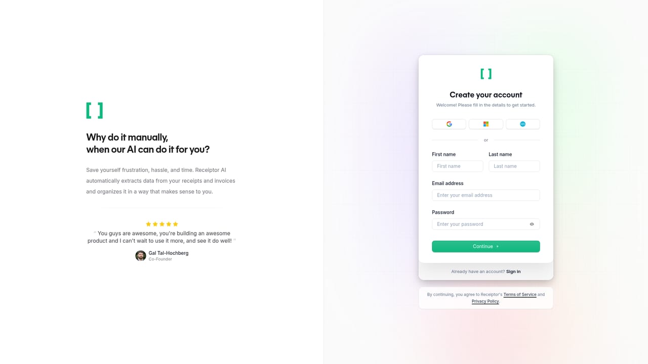 Receiptor — Connect your document sources