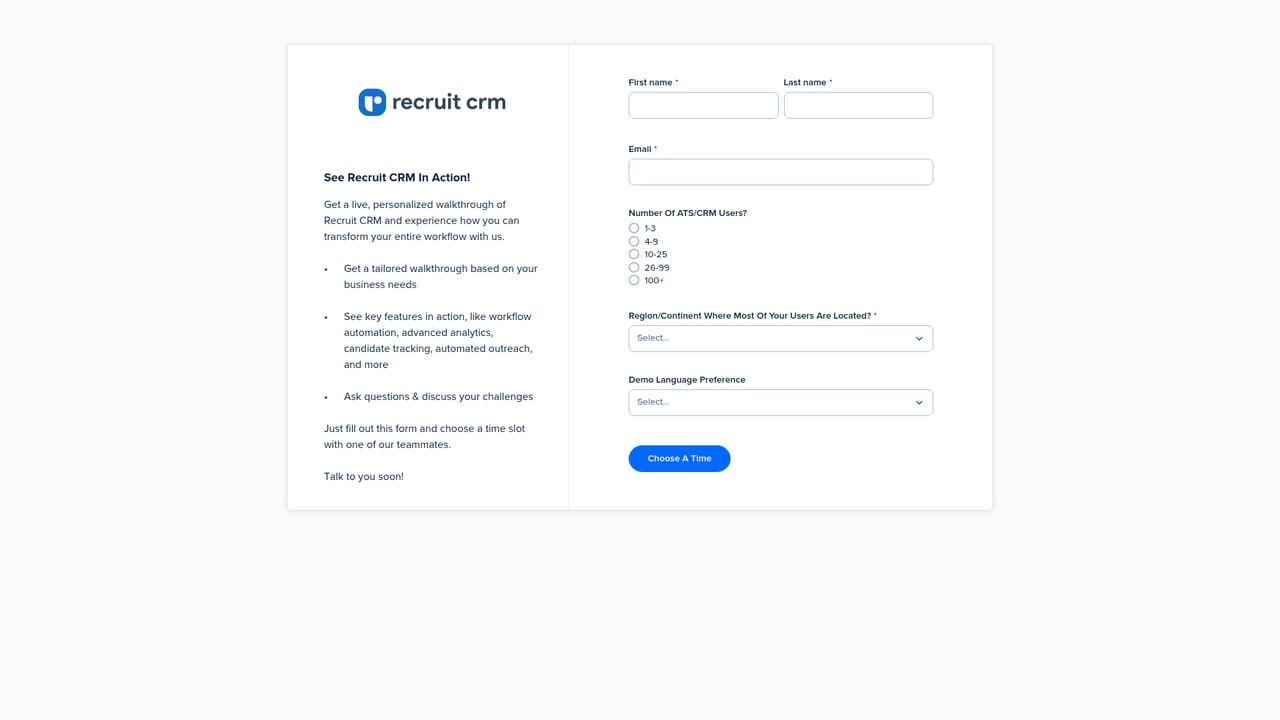Recruit CRM — Book a walkthrough of the platform