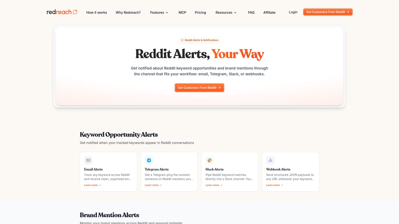 Redreach — Set up alerts and DMs
