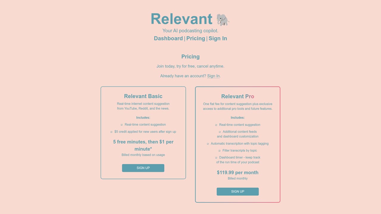 Relevant App — Compare the free and Pro tiers