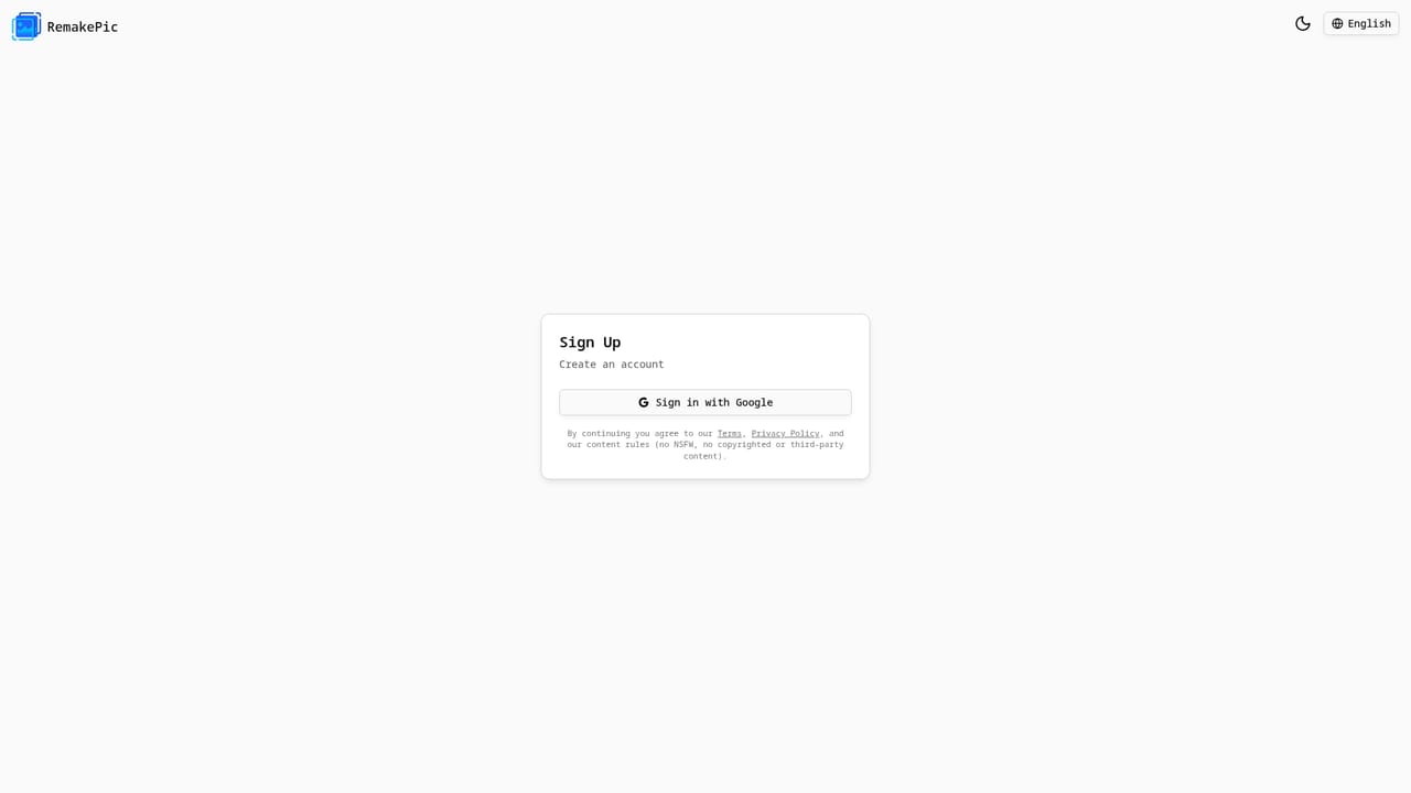 RemakePic — Create an account