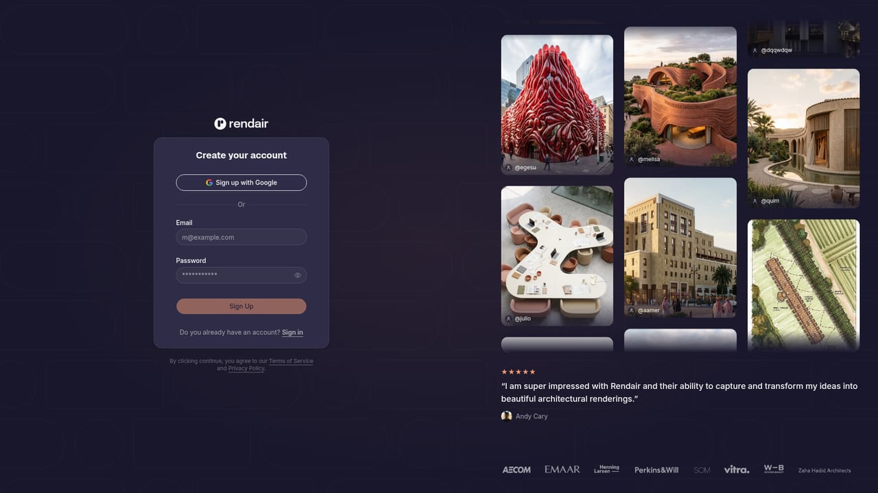 Rendair — Create an account