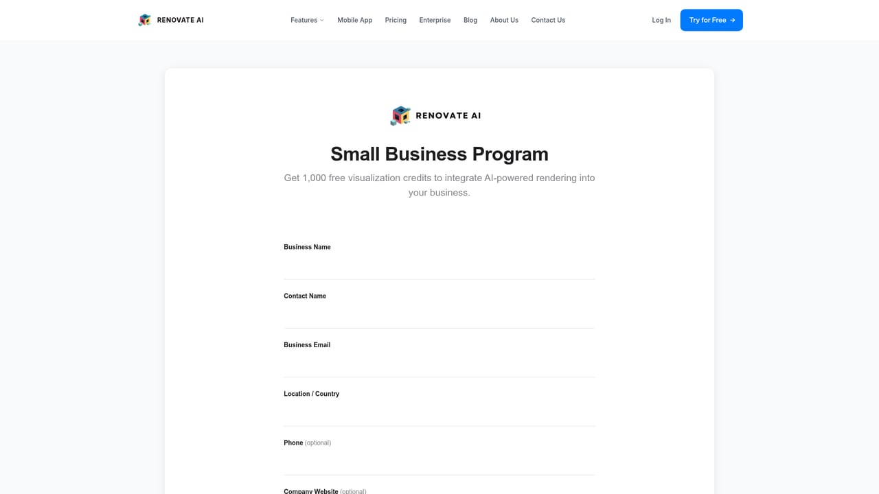 Renovate AI — Apply for the small business program