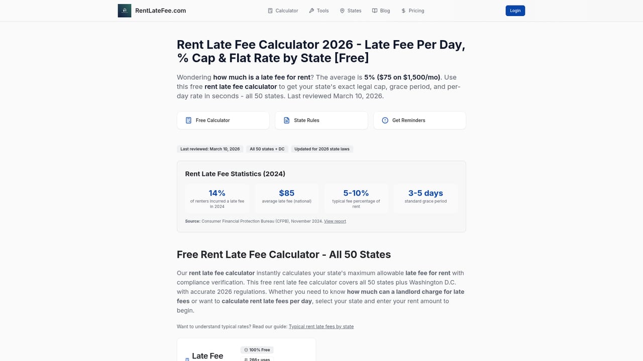 RentLateFee.com — Pick your state and enter the rent