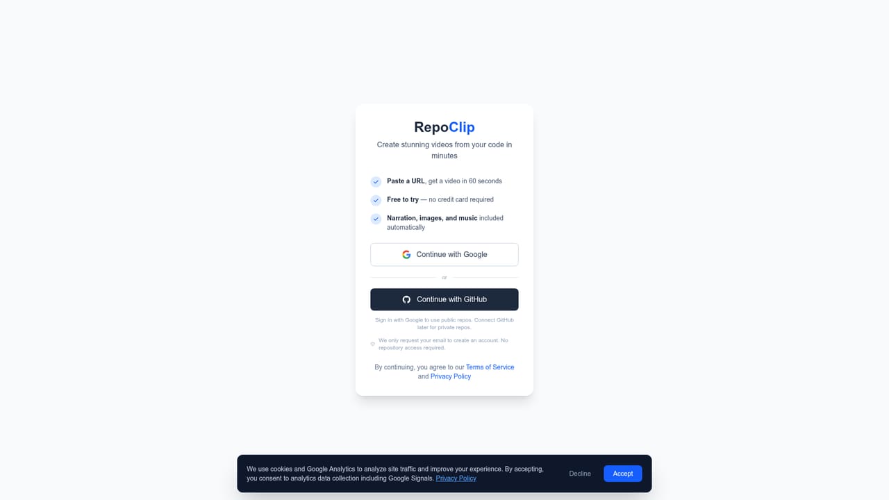 RepoClip — Open the app and sign in