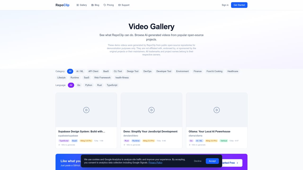 RepoClip — Check examples and pricing before scaling