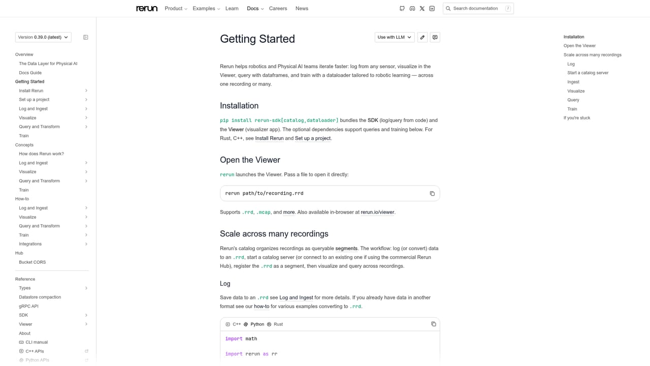 Rerun — Follow the quick start