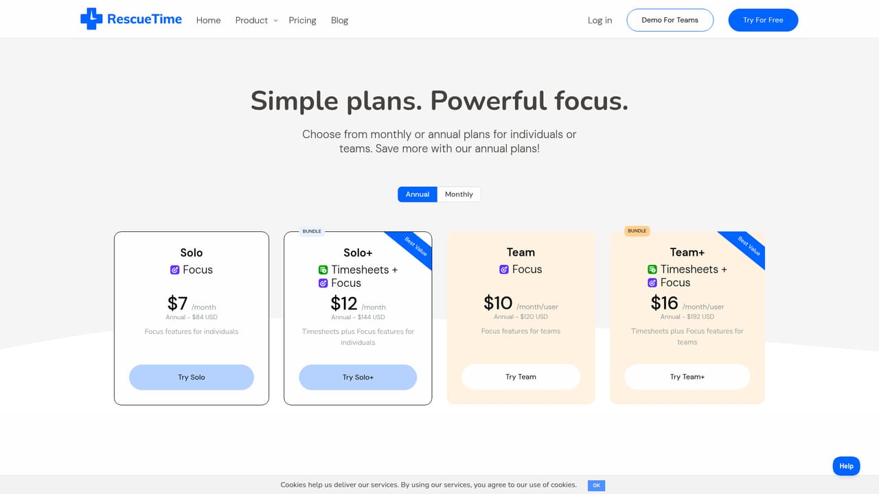 RescueTime — Compare plans and pick Focus or the bundle