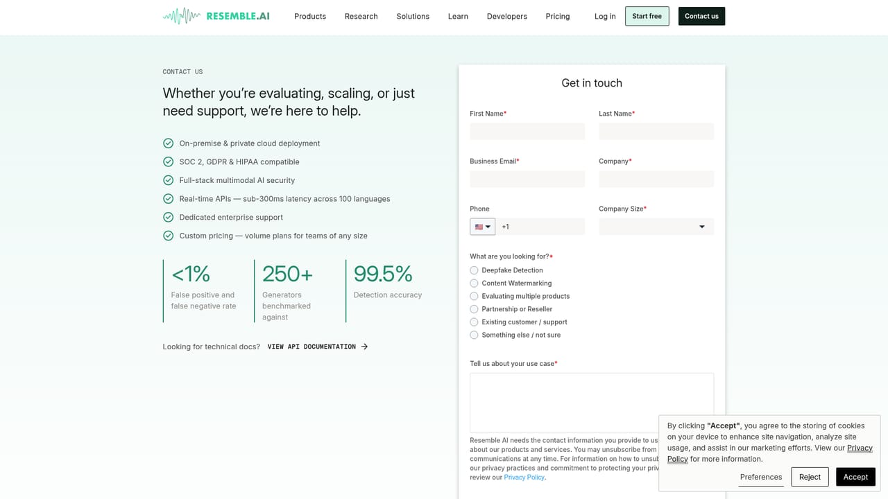 Resemble AI — Contact the team with your requirements