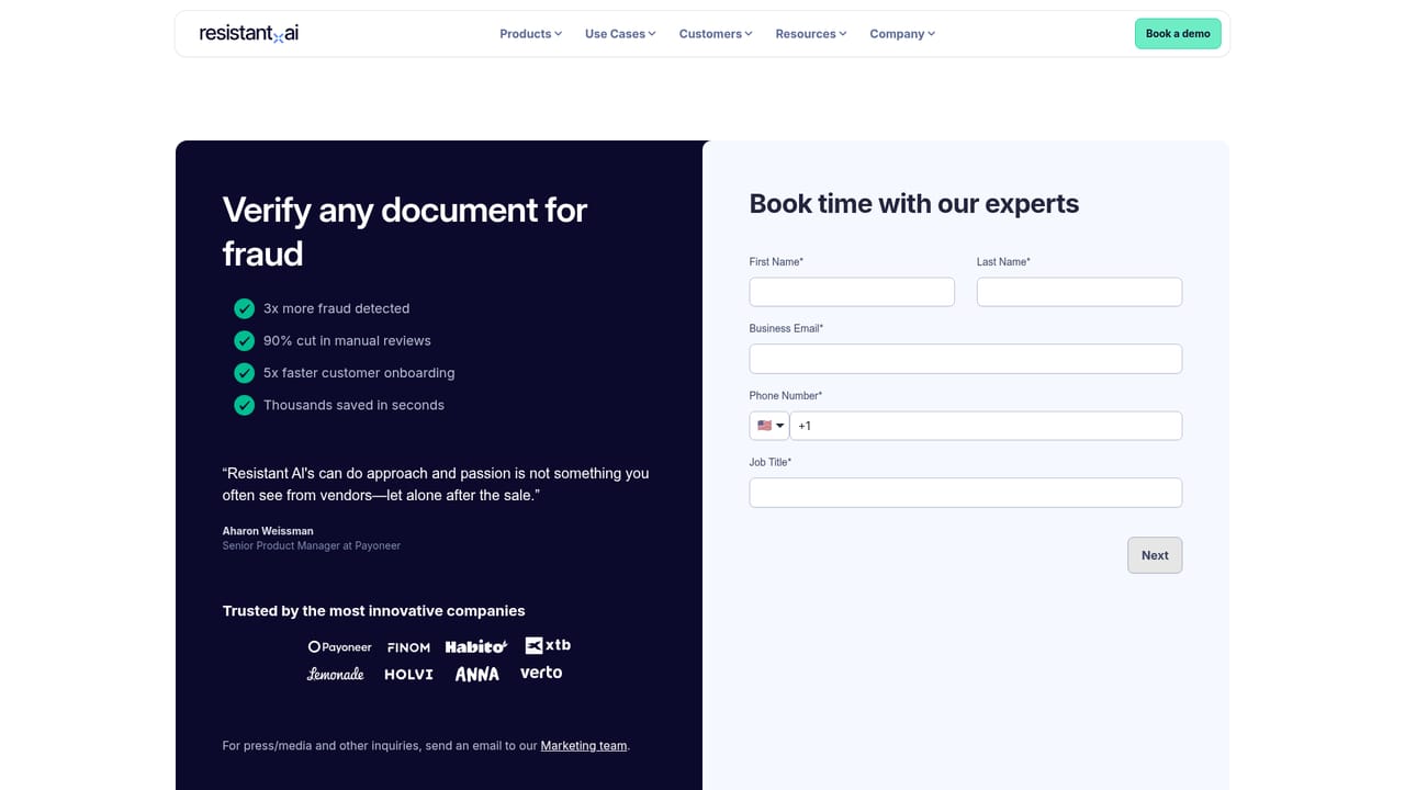 Resistant AI — Request a demo through the contact form