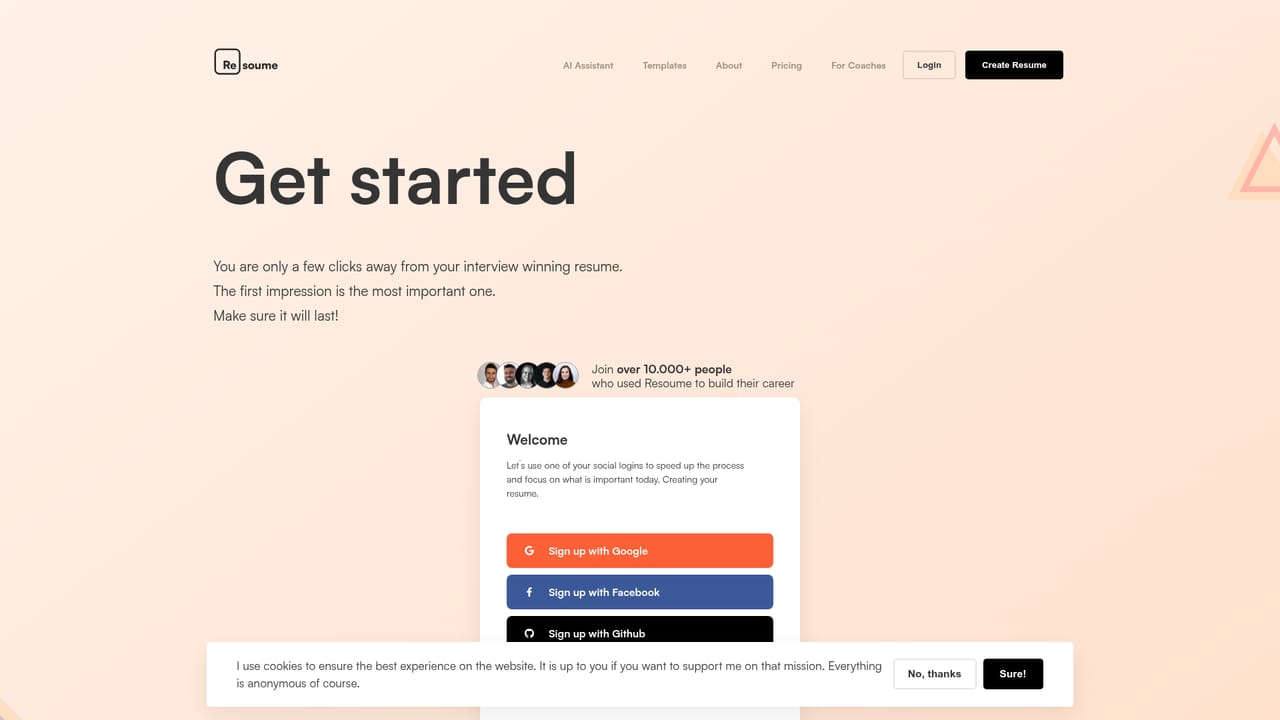 Resoume — Create an account