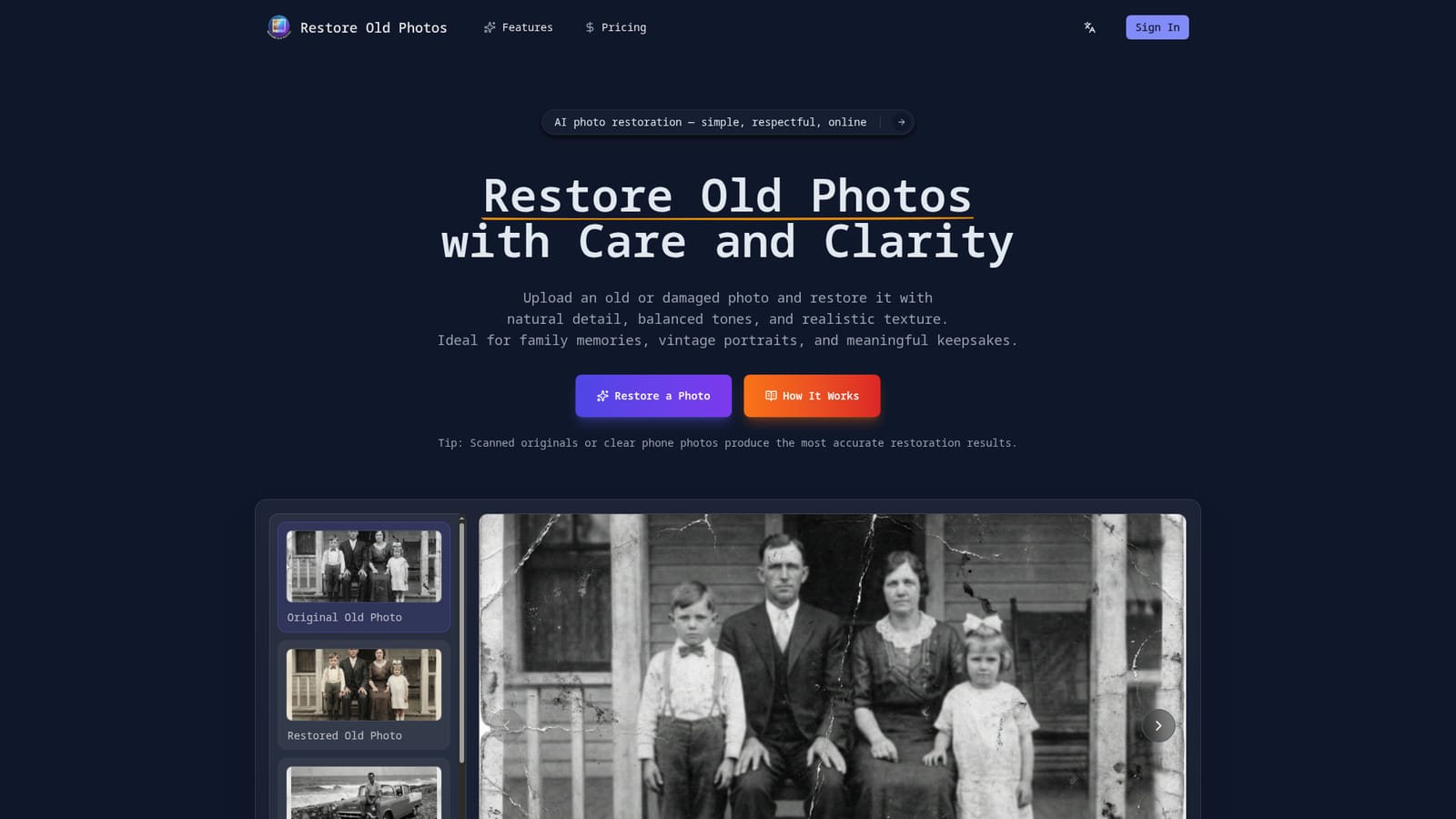 Restore Old Photos App — Open the restoration tool