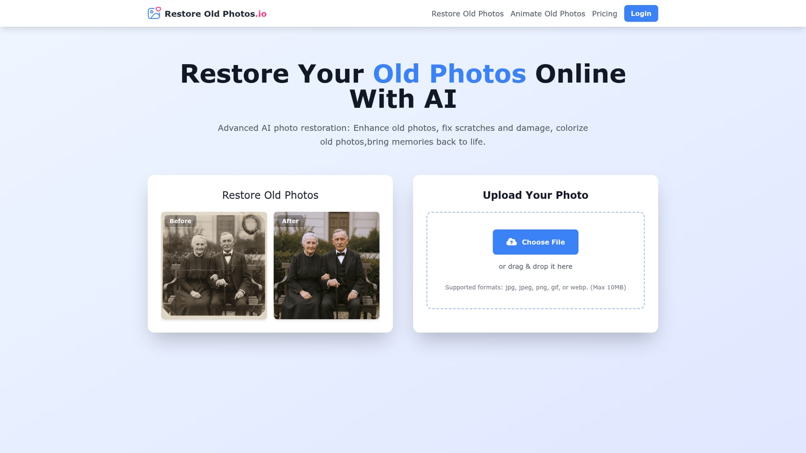 Restore Old Photos.io — Open the restoration page