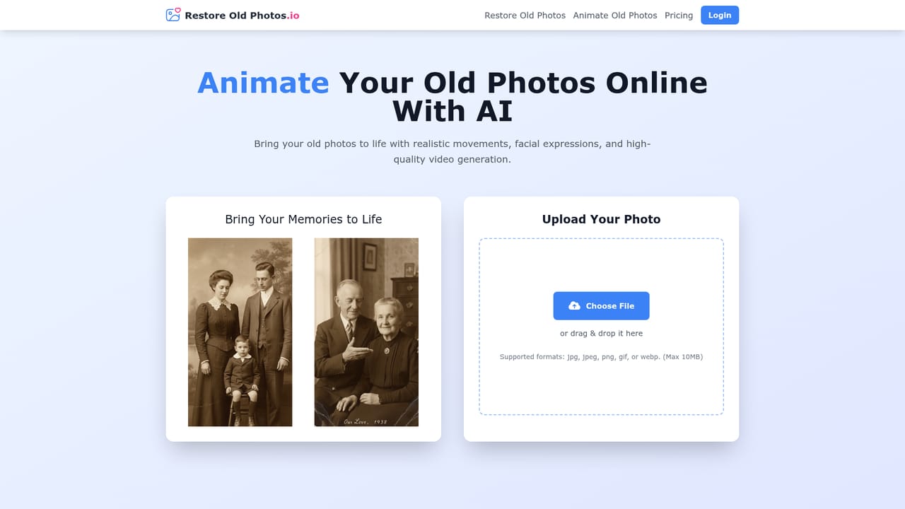 Restore Old Photos.io — Animate the restored portrait