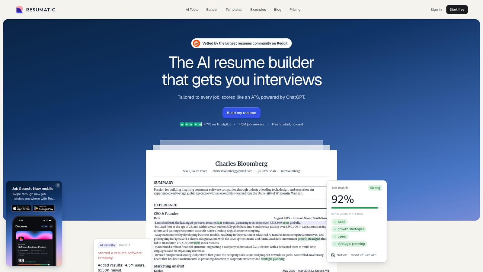 Resumatic — Start a resume