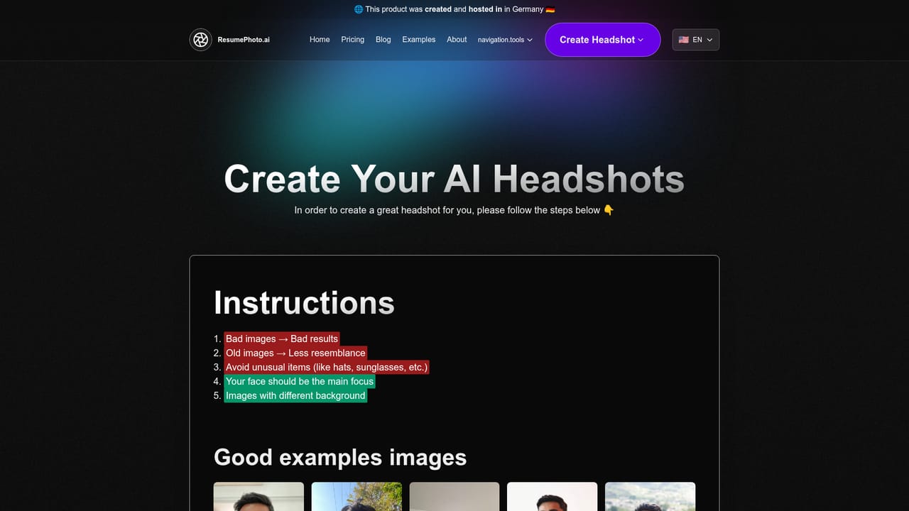 Resume Photo — Upload your photos and choose styles